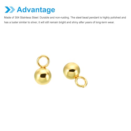 PATIKIL 50pcs Steel Bead Charm, Stainless Steel Ball Bracelet Charm Pendants Metal Round Beads Small Bulk for Jewelry Making - color: Gold Tone, size: 4mm