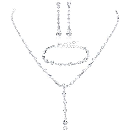 CAVETEE Jewelry Set - Prom Jewelry Crystal Bridal Necklace, Bracelet & Pendant Earring Jewelry Set for Women - style: Waterdrop crystal