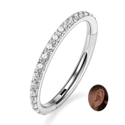 PEAKLINK Nose Ring 316L Surgical Steel Helix Cartilage Conch Earring with Gem Septum Clicker Daith Rook Tragus Lip Belly Ear Lobe Piercing Jewelry Nose Hoop, Diameter 5mm to 12mm - color: Silver with Clear CZ