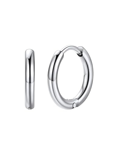 FaithHeart Stainless Steel Black/Silver/Gold Huggie Hoop Earrings for Men | Hypoallergenic Small Hoop Earrings Lightweight Sleeper Earrings Waterproof Cartilage Piercing Jewelry Gift 8-16mm - color: Silver-Round, size: Diameter 10mm