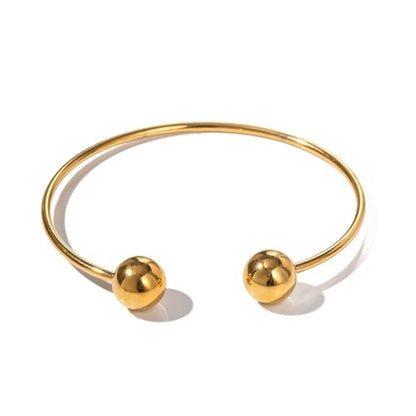 Dainty Ball Cuff Bracelet for Women Simple Delicate Thin Cuff Bangle Hook Bracelet Adjustable Open Wrap Bracelet Anklet Love Friendship Gift Stainless Steel 18K Gold-Tone Plated Minimalist Jewelry