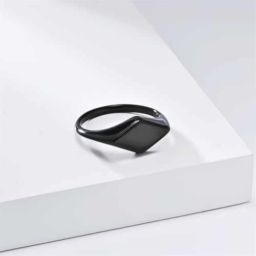 Minimalist Stainless Steel Signet Ring Polished Geometric Flat Top Band Simple Statement Ring for Women and Men - color: Black