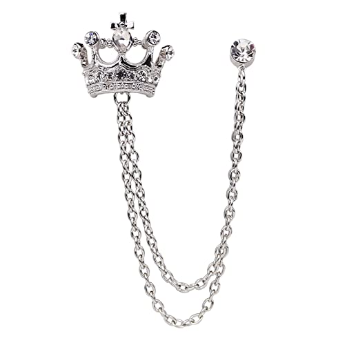Crystal Crown Hanging Chain Brooch Suit Pin,Vintage Gold Crown Brooch,Suit Stud,Shirt Studs,Lapel Pin Accessories for Men Women - color: Silver