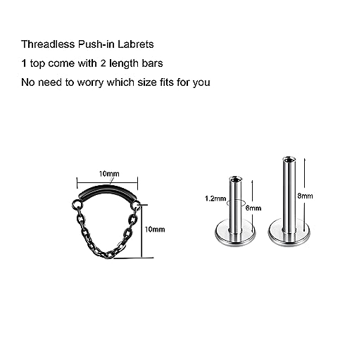 BelezaDosas G23 Titanium Labret Studs Threadless Push-in Labret Press Fit 16G Cluster Helix Lobe Conch Tragus Push Back Piercing Jewelry - style: black chain