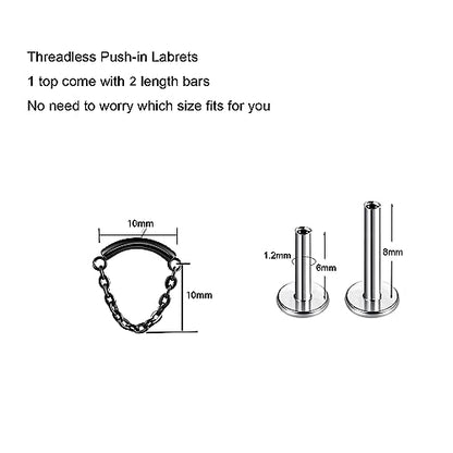 BelezaDosas G23 Titanium Labret Studs Threadless Push-in Labret Press Fit 16G Cluster Helix Lobe Conch Tragus Push Back Piercing Jewelry - style: black chain