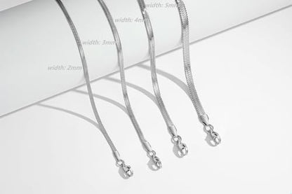 FOSIR Herringbone Necklace for Women, 14K Gold Plated/Silver/Black Choker Necklace, Dainty Surgical Stainless Steel Snake Chain for Women, 2.3mm/3mm/4mm/5mm Width - color: Silver, style: 3.0mm/16 Inch