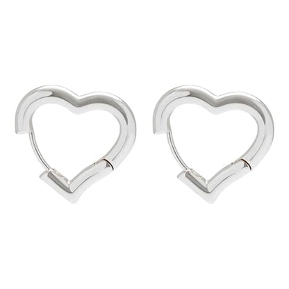 Heart Shaped Hoop Earrings for Women | 14k Gold Silver Plated, Small Heart Earring, Huggie Hoops, Lightweight, Jewelry Gifts - color: 03Heart-Silver