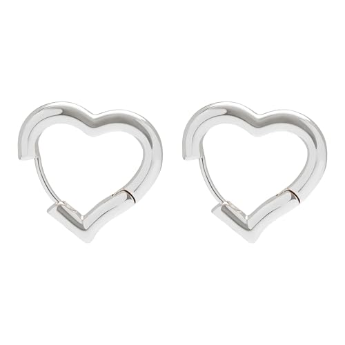 Heart Shaped Hoop Earrings for Women | 14k Gold Silver Plated, Small Heart Earring, Huggie Hoops, Lightweight, Jewelry Gifts - color: 03Heart-Silver