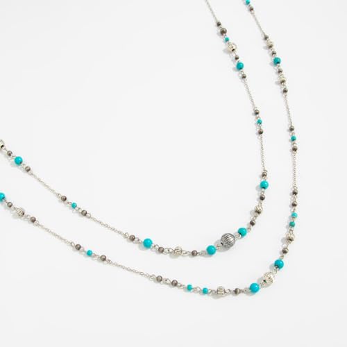 Long Pearl Necklaces for Women Pearl Long Chain Necklace Gold Chain Dainty Delicate Station Necklace Jewelry for Dress Party - color: 2Layer Turquoise