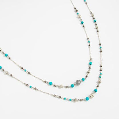 Long Pearl Necklaces for Women Pearl Long Chain Necklace Gold Chain Dainty Delicate Station Necklace Jewelry for Dress Party - color: 2Layer Turquoise