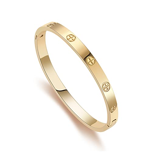 RIMRIVA Gold Bracelets for Women Friendship Love Bangle Jewelry | Stainless Steel Bracelet Jewelry Christmas Birthday Gifts for Women Stocking Stuffers Wedding Valentines Her - color: Gold - Cross, size: Medium