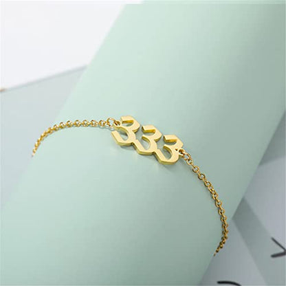 PAMTIER Angel Number Ankle Bracelet for Women Adjustable Chain | Stainless Steel, Dainty Simple Numerology Jewelry Gift - color: 5.5+2.8inch, Gold 333