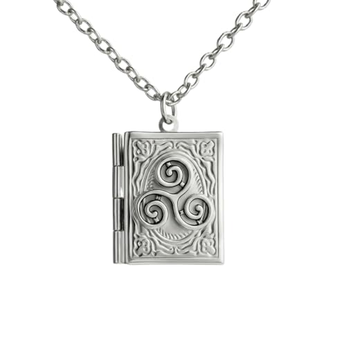 Photo Book Locket Necklace for Women Charm Choker Pendants that Holds Pictures Memorial Jewelry - color: Triskele