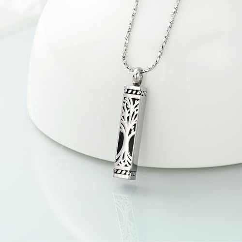 Imrsanl Tree of Life Urn Necklace for Men Women Bar Cremation Jewelry for Ashes Keepsake Ashes Necklace Pendent - color: Silver