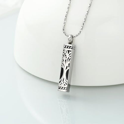 Imrsanl Tree of Life Urn Necklace for Men Women Bar Cremation Jewelry for Ashes Keepsake Ashes Necklace Pendent - color: Silver