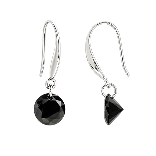 8 MM Cubic Zirconia Bare Diamond Cut Crystal Dangle Earrings for Women - color: Black