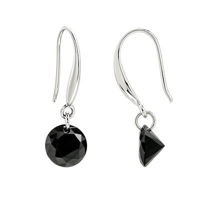 8 MM Cubic Zirconia Bare Diamond Cut Crystal Dangle Earrings for Women - color: Black