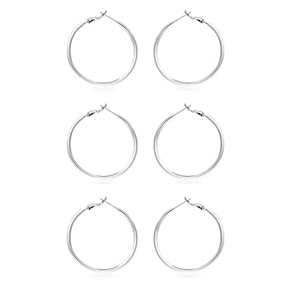 3 Pairs Sterling Silver Large Hoop Earrings Set for Women 40 50 60MM | 14K White Gold Plated, Hypoallergenic - style: Ad:Silver 3 pairs 60mm