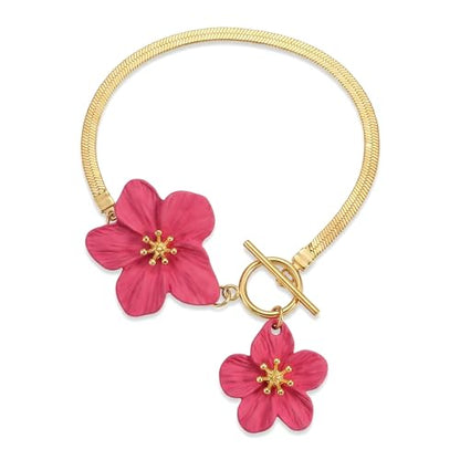 Flower Anklets for Women Trendy Flower Ankle Bracelet Boho Floral Anklet Summer Beach Anklets Jewelry for Women - color: Pink