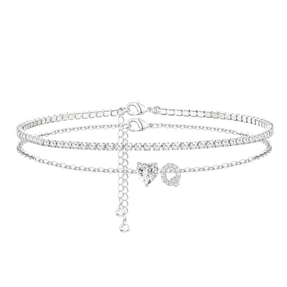 Heart Initial Silver Anklets for Women Waterproof Dainty Silver Plated ankle bracelets for women Large Ankle Women's Anklets Tennis ankle bracelets Non Tarnish Summer Beach Foot Jewelry - style: Silver-Q