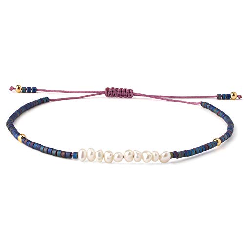 KELITCH Womens Pearl Bracelets Friendship Bracelet Handmade Miyuki Beads Charm Bracelet Holiday Gift - color: Dark Blue R
