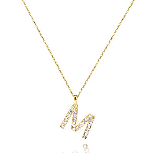 Tarsus Initial Cubic Zirconia Necklace for Women Teens | Jewelry Gifts for Women Adjustable Chain 18" + 2" - style: Gold-M-Diamond style