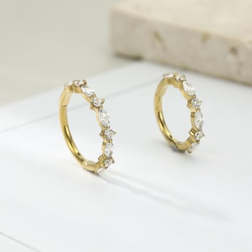 PEAKLINK 16G Nose Hoop Ring 316L Surgical Steel Conch Cartilage Helix Earring with Cubic Zircon Tragus Rook Daith Septum Piercing Jewelry 8mm 10mm for Women Men - color: Style1:Gold-Horse Eye CZ+Round CZ