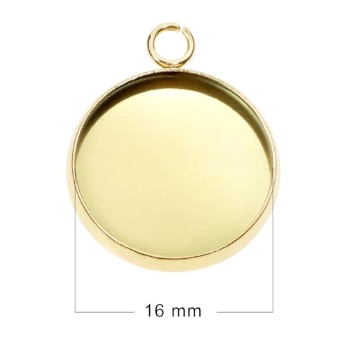 Shapenty Gold Stainless Steel Round Bezel Blanks Pendant Trays for Earrings Bracelet Necklace Keychain DIY Craft Resin Glass Cabochon Jewelry Making Projects Christmas Gift Hanging Charms, 20PCS - size: 16mm