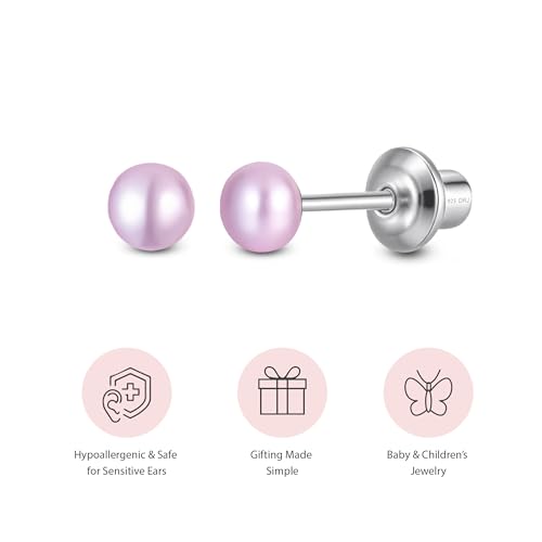 Pearl Screw Back Stud Earrings, 925 Sterling Silver Hypoallergenic - color: Purple, size: 4mm-Medium