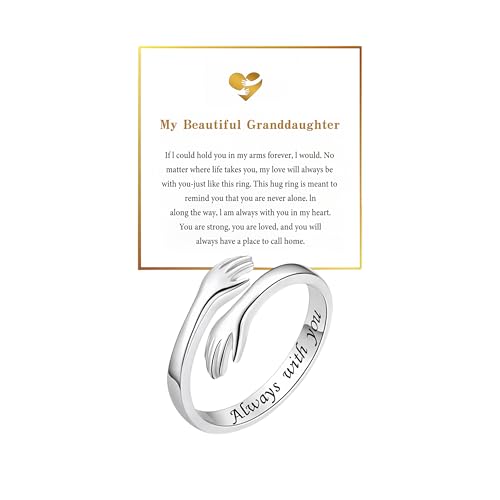 Granddaughter Daughter Hug Ring For Hope Rings, Stainless Steel Inspirational Jewelry Engraved Always With You Love You Forever Message Adjustable Non Tarnish Jewelry Birthday Gift Card - color: Always(Beautiful)