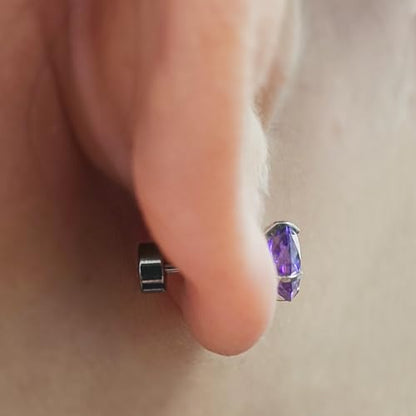 Zircon Flat Back Screw Hypoallergenic Surgical Steel Stud Earrings - color: Simply Purple, size: 1ct - 0.24 Inch (6mm)