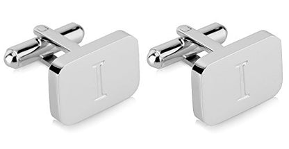18K White-Gold Plated Initial Engraved Stainless Steel Men’s Cufflinks With Gift Box -Personalized Alphabet Letter’s A-Z By Lux & Pair - style: I- White Gold