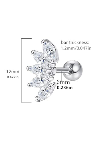 1pc 16G Cartilage Helix Tragus Earrings Jewelry Stainless Steel 6mm Earring Stud Flat & Ball Back Stud Earrings for Women - style: A -ball back, silver