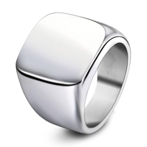 Stainless Steel Square Signet Rings for Men Women Gold/Silver Plain Pinky Thumb Ring, Gift for Dad Husband - color: Square Silver