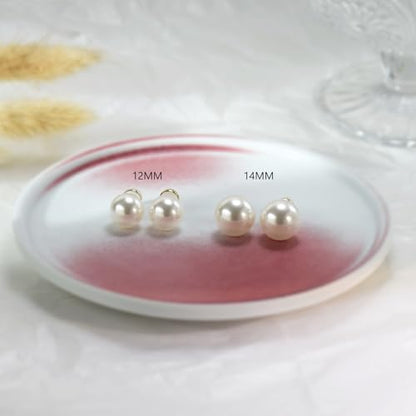 Trendy Big Simulated Pearl Earrings for Women, 925 Sterling Silver Post 14/12MM Oversized Large Pearl Studs Bride Bridesmaid Prom Wedding Earrings Jewelry Gifts - color: White, size: 14MM