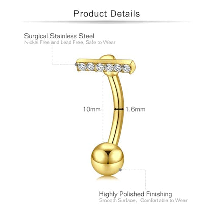 QWALIT Belly Button Ring Silver Gold Belly Rings Surgical Stainless Steel Belly Button Rings for Women Belly Button Piercing Jewelry Hypoallergenic Dangle Belly Button Ring Clicker Belly Ring Dangling - style: D1-T shape
