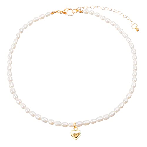 wgoud Natural Freshwater Pearl Choker Necklace for Women, Trendy 14K Gold Plated Pearl Necklaces Handmade Jewelry Gift - color: Necklace K