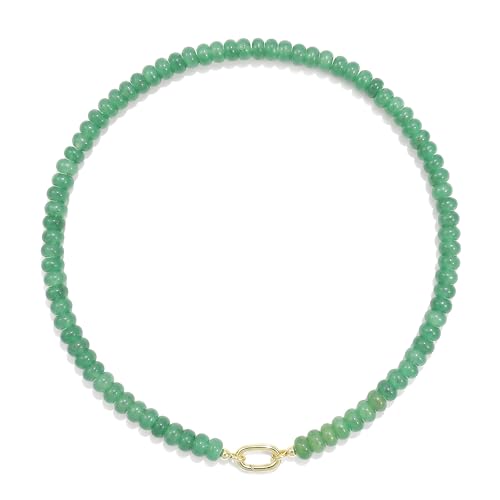 Beaded Gemstone Necklaces for Women Bohemian Colored Choker Natural Stone Bead Summer Beach Handmade Jewelry Necklace - color: Emerald