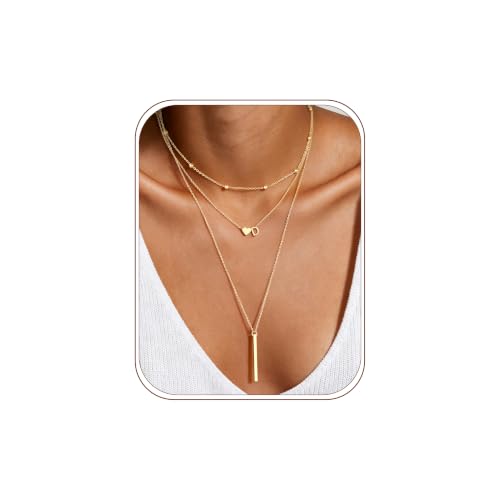 Turandoss Layered Initial Necklaces for Women Trendy | Dainty 14K Gold Plated Heart Necklace for Women Letter Necklace Layering Y-Shaped Bar Necklaces Stack Womens Jewelry Gifts - color: D