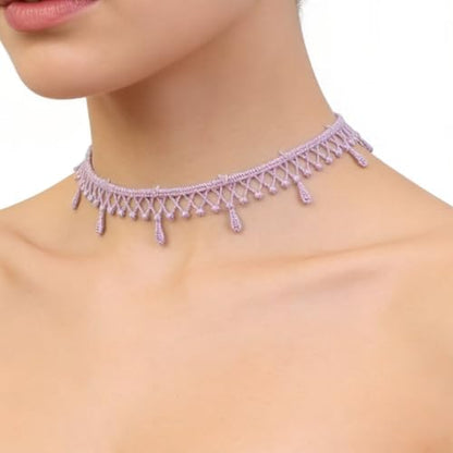Pink Lace Choker Necklace Set, 10 Pieces - color: Purple