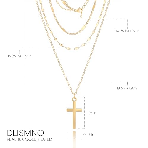Triple Layered Gold Chain Necklace with Cross, Four Leaf Clover Pendant, Multi-Strand, Religious Jewelry, Gift with a Box - color: Cross