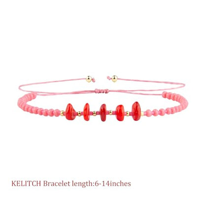 KELITCH Women Natural Stone Beads Anklet Boho Color Beaded Ankle Adjustable Foot Chain Jewelry for Summer Beach Holiday - color: Red 08E
