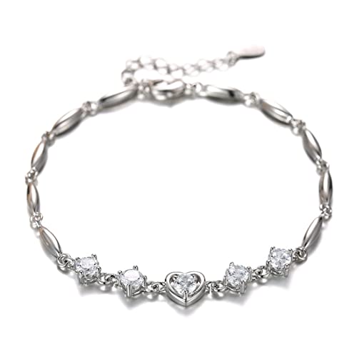 Nilu's Collection Women's Copper Sterling Silver Heart Shape Stone Charm Bracelet - color: White & Silver