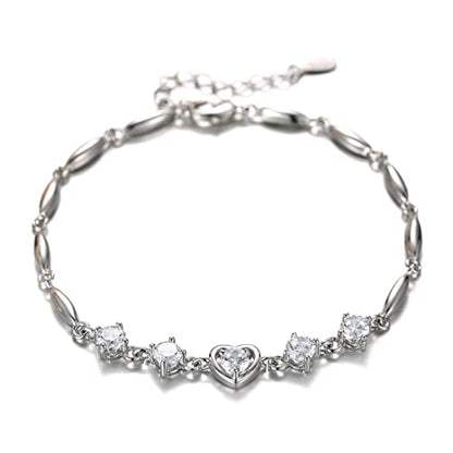 Nilu's Collection Women's Copper Sterling Silver Heart Shape Stone Charm Bracelet - color: White & Silver