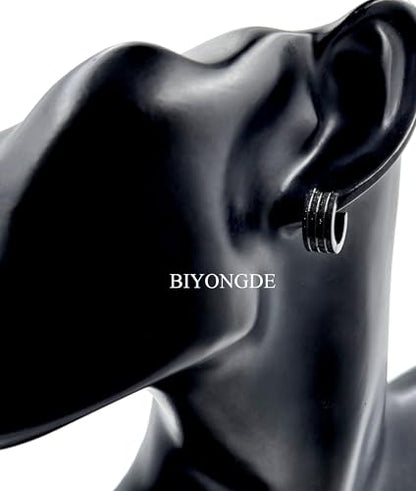 Huggie Hinged Hoop Earrings, Stainless Steel, Classic, mens womens, Cool - color: Glittering Black