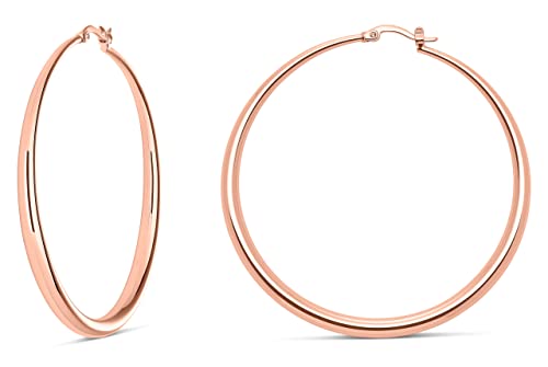 Milla Graduated Hoop Earrings for Women | Elegant Curved Profile, Comfortable Fit, Available in 14K Gold, Rose Gold, or Silver Plated Finish, Different Sizes - color: Rose Gold Plated / 2.4 in - MEDIUM