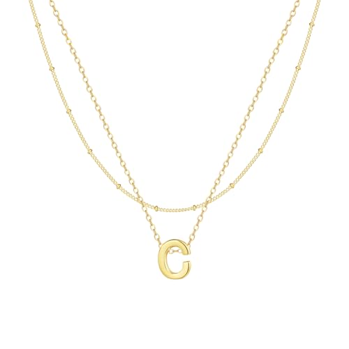 Gold Initial Necklaces for Women, 14k Gold Plated Round Letter A-Z Pendant Necklace Trendy Capital Monogram Necklace Dainty Name Pendant Necklace for Women Jewelry Gifts - style: Gold C