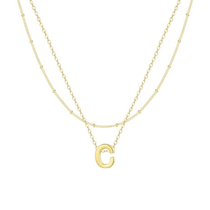 Gold Initial Necklaces for Women, 14k Gold Plated Round Letter A-Z Pendant Necklace Trendy Capital Monogram Necklace Dainty Name Pendant Necklace for Women Jewelry Gifts - style: Gold C