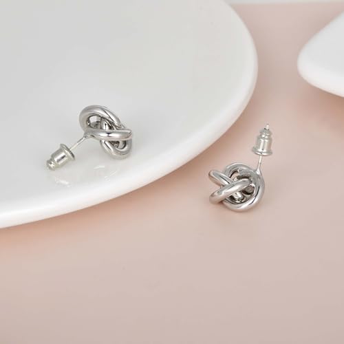 Love Knot Stud Earrings for Women Gold Plated Knot Earrings Geometric Twisted Statement Earrings Trendy Jewelry - color: Silver 13.5mm Knot