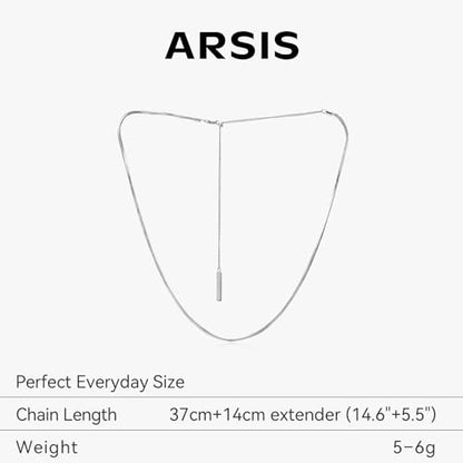 ARSIS 18K Gold Plated Herringbone Necklace Snake Chain Choker Dainty Layered Hypoallergenic Jewelry Gift for Women - color: Silver+Slider Chain